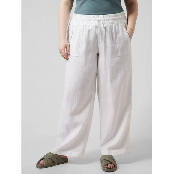 ATHLETA Cabo 100% LINEN PANTS Size 26 Pull on Wide Leg White Zip Pockets NEW - Picture 2 of 9